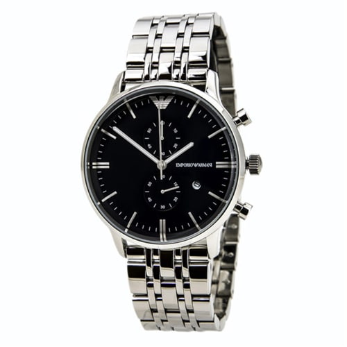 Emporio Armani Black Dial Silver Stainless Steel Watch
