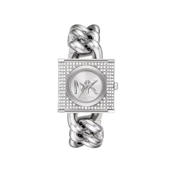 Michael Kors Mini Lock Pavé Silver-Tone Chain Watch