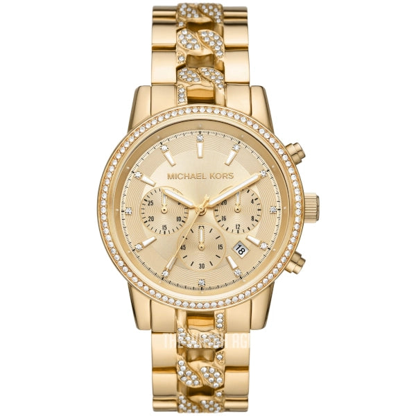 Michael Kors Oversized Ritz Pavé Gold-Tone Curb Link Watch