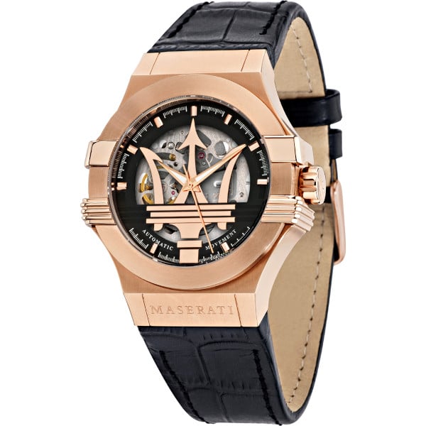 Maserati Potenza Automatic Black Leather Strap Watch