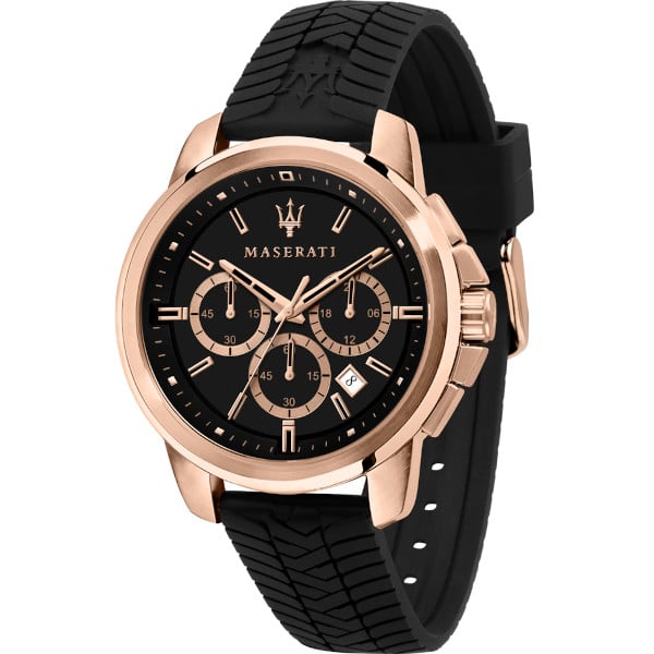 Maserati Successo Chronograph Silicone Strap Black Dial Quartz Watch