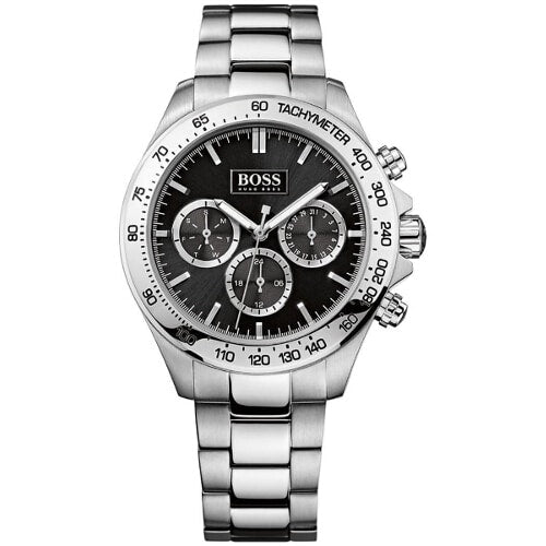 Hugo Boss Ikon Black Dial Silver Steel Strap Watch