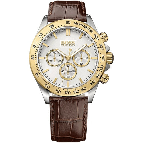 Hugo Boss Ikon Chronograph White Dial Brown Leather Strap Watch