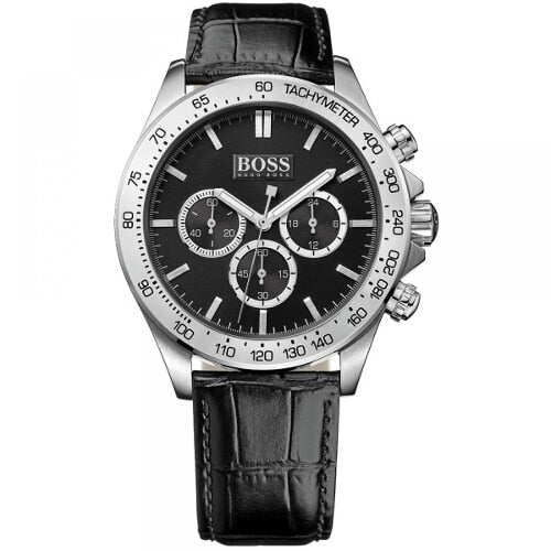 Hugo Boss Ikon Stainless Steel/Black Dial Black Leather Strap Watch