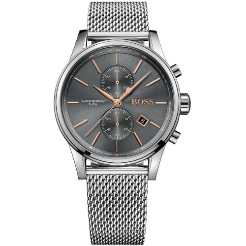 Hugo Boss Jet Chronograph Gray Dial Silver Mesh Belt Watch
