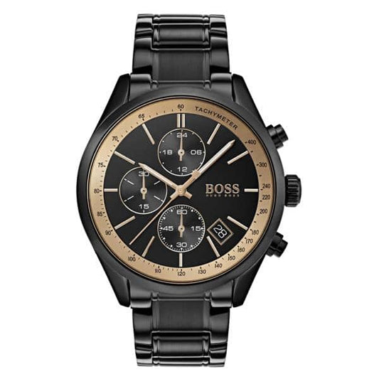 Hugo Boss Grand Prix Black Dial Black Steel Strap Watch
