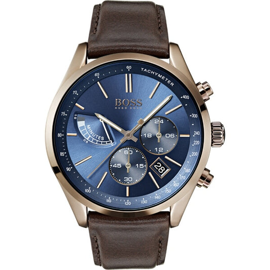 Hugo Boss Grand Prix Blue Dial Brown Leather Strap Watch