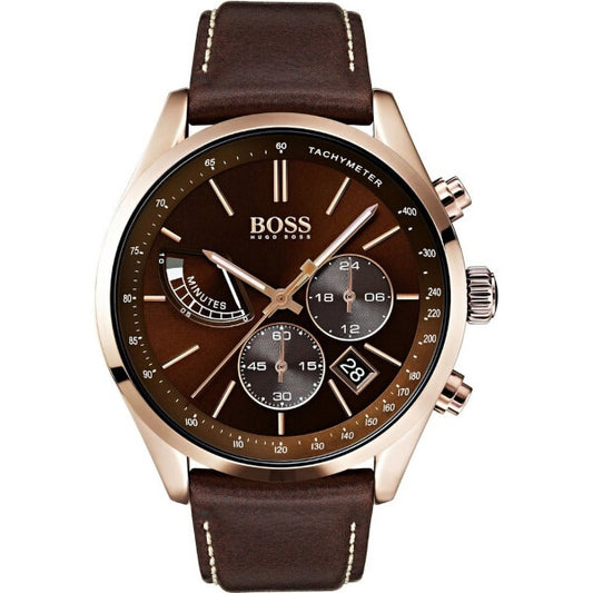 Hugo Boss Grand Prix Brown Dial Brown Leather Strap Watch