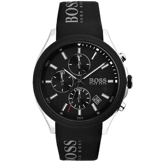 Hugo Boss Velocity Black Silicone Strap Chronograph Watch with Black Dial