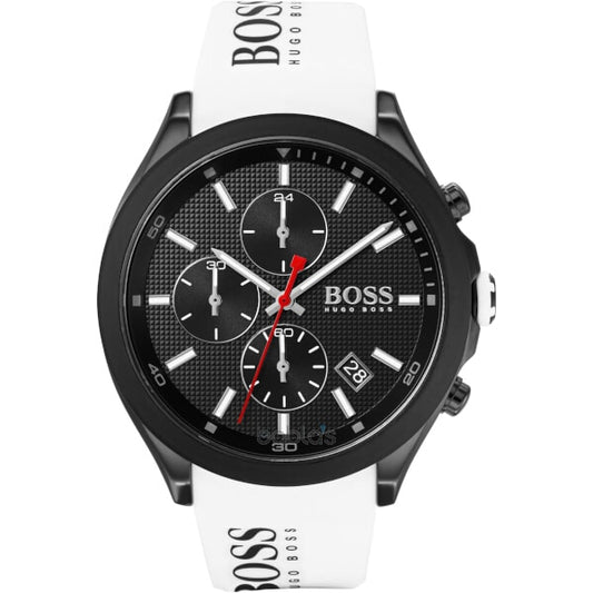 Hugo Boss Velocity White Silicone Strap Black Dial Chronograph Watch