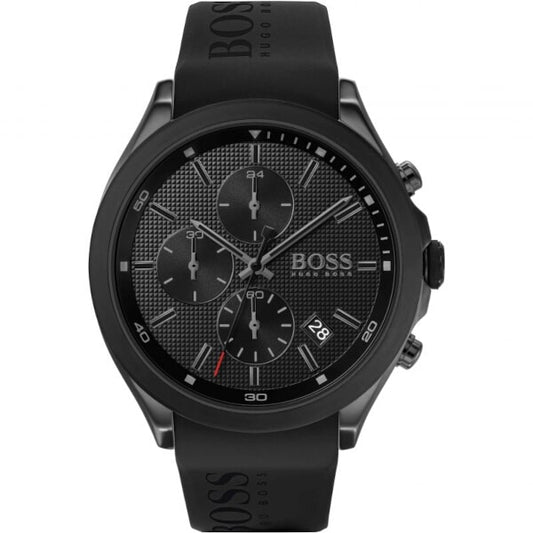 Hugo Boss Velocity Black Silicone Strap Black Dial Chronograph Watch