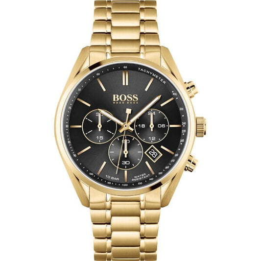 Hugo Boss Champion Black Dial Gold Quartz Watch
