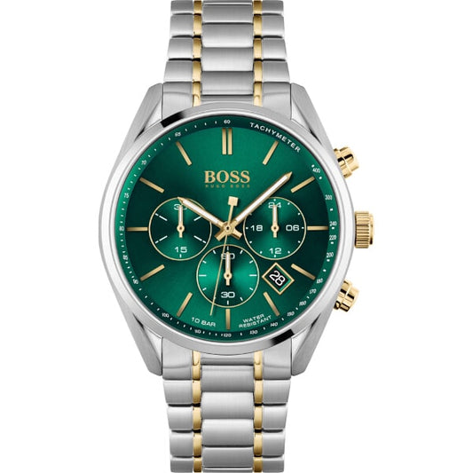Hugo Boss Champion Green Dial Silver Steel Strap Watch