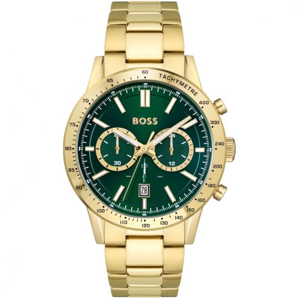 Hugo Boss Allure Chronograph Green Dial Gold Steel Strap Watch