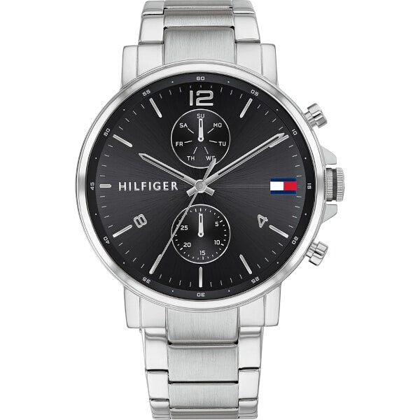 Tommy Hilfiger Daniel Black Dial Silver Steel Strap Watch