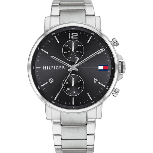 Tommy Hilfiger Daniel Black Dial Silver Steel Strap Watch