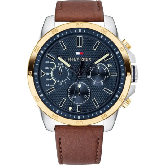 Tommy Hilfiger Decker Brown Leather Strap Blue Dial Watch