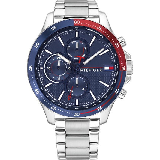 Tommy Hilfiger Bank Blue Dial Metal Silver Belt Watch