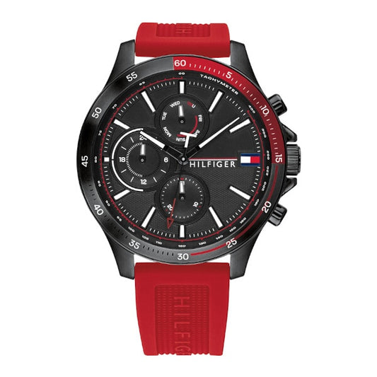 Tommy Hilfiger Red Silicone Band Black Dial Watch