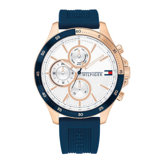 Tommy Hilfiger Bank Quartz White Dial Blue Rubber Strap Watch