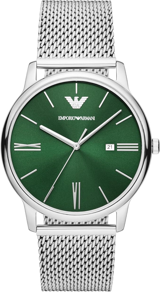Emporio Armani Three-Hand Date Stainless Steel Mesh Watch