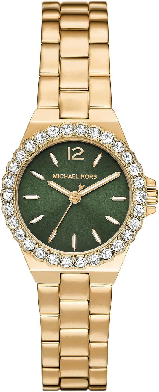 Michael Kors Mini Lennox Pavé Gold-Tone Green Dial Watch
