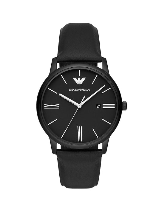 Emporio Armani Three-Hand Date Brown Leather Watch