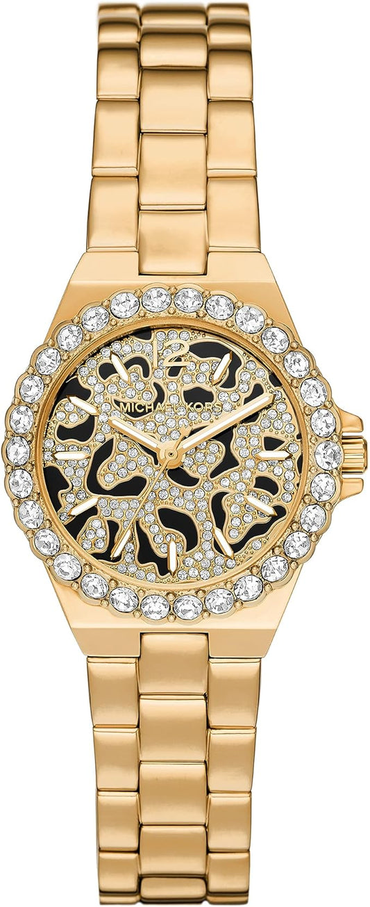 Michael Kors Mini Lennox Animal Pavé Gold-Tone Watch
