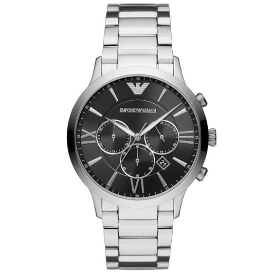 Emporio Armani Giovanni Chronograph Black Dial Silver Steel Strap Watch