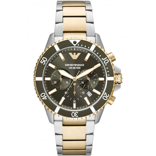 Emporio Armani Green Dial Two-Tone Stainless Steel Quartz Watch