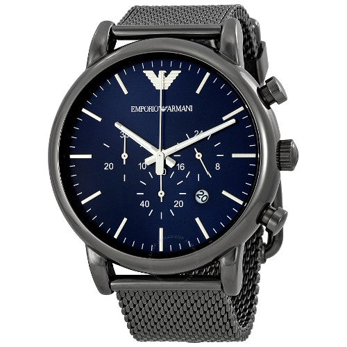 Emporio Armani Chronograph Gunmetal Blue Dial Stainless Steel Watch