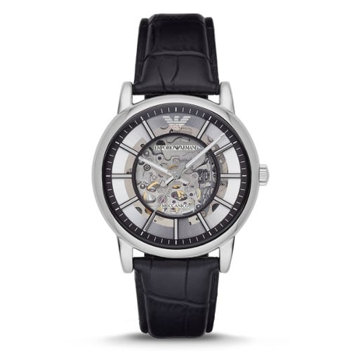 Emporio Armani Automatic Black Crocodile Embossed Leather Watch