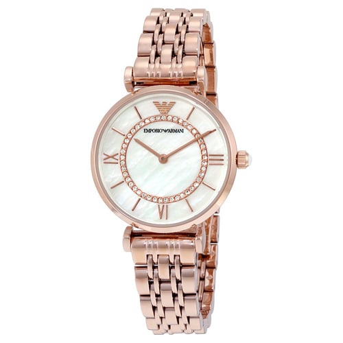Emporio Armani Rose Gold Stainless Steel White Marble Dial Watch