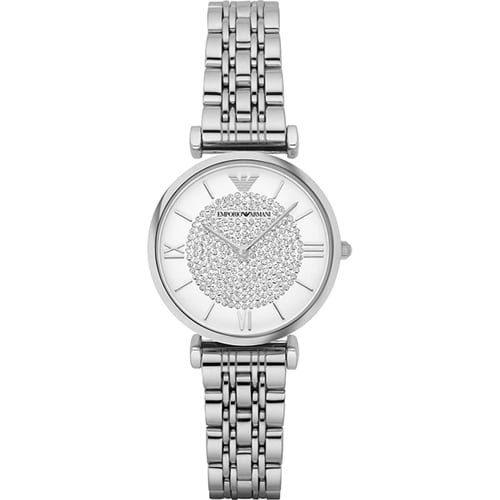 Emporio Armani White Crystal Set Dial Stainless Steel Watch