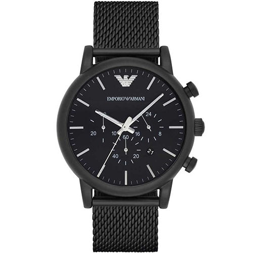Emporio Armani Sport Chronograph Black Dial Black Mesh Watch