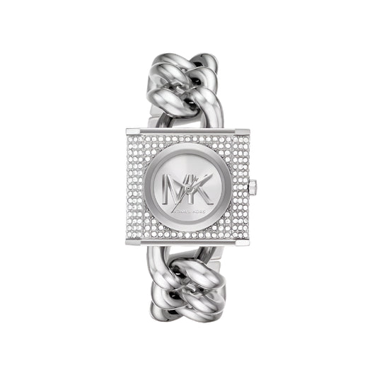 Michael Kors Mini Lock Pavé Silver-Tone Chain Watch