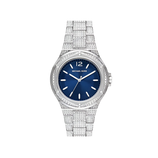 Michael Kors Lennox Pave Glitz Crystal Silver Blue Watch