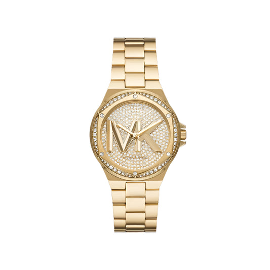 Michael Kors Lennox Pavé Logo Gold-Tone Logo Watch