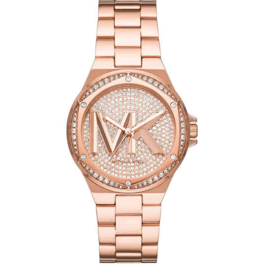 Michael Kors Lennox Pavé Logo Rose Gold-Tone Watch