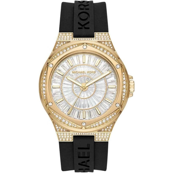 Michael Kors Oversized Lennox Pavé Gold-Tone and  Black Silicone Watch