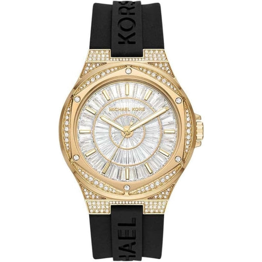 Michael Kors Oversized Lennox Pavé Gold-Tone and  Black Silicone Watch
