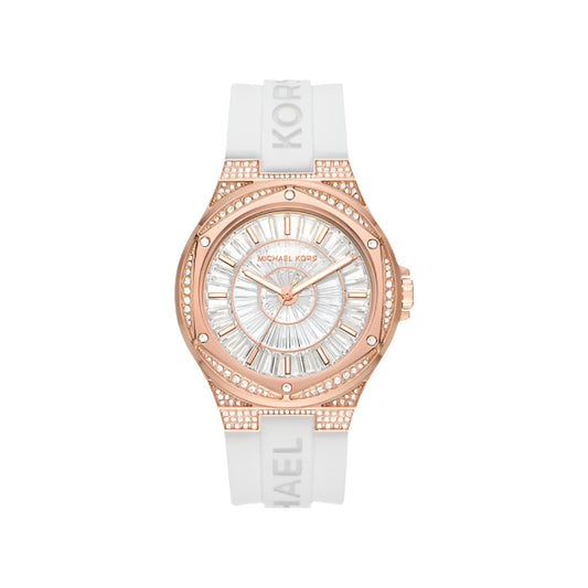 Michael Kors Oversized Everest Pavé Rose Gold-Tone and Silicone Watch