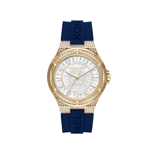 Michael Kors Oversized Lennox Pavé Gold-Tone and Navy Silicone Watch