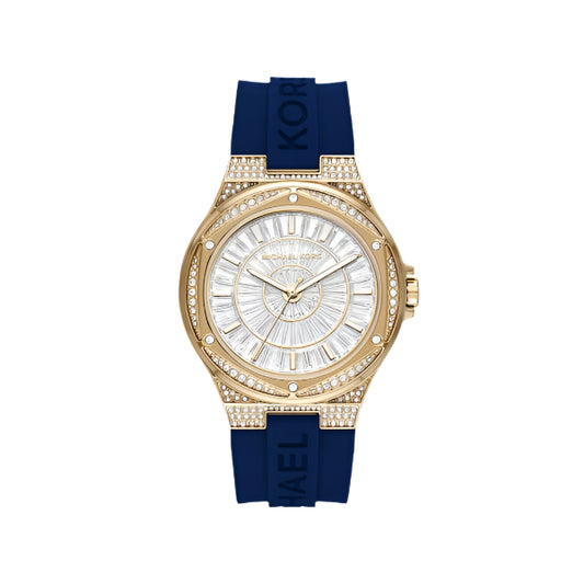 Michael Kors Oversized Lennox Pavé Gold-Tone and Navy Silicone Watch