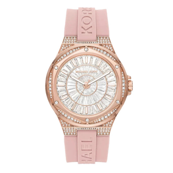 Michael Kors Oversized Lennox Pavé Rose Gold-Tone and Silicone Watch