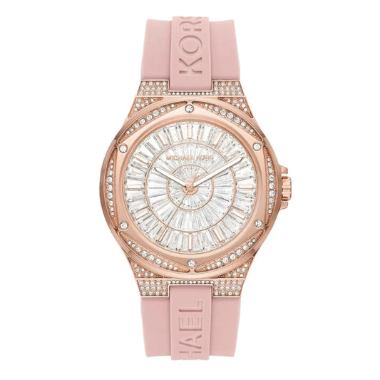 Michael Kors Oversized Lennox Pavé Rose Gold-Tone and Silicone Watch