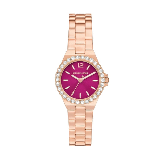 Michael Kors Lennox Analog Pink Dial Rose Gold Steel Strap Watch