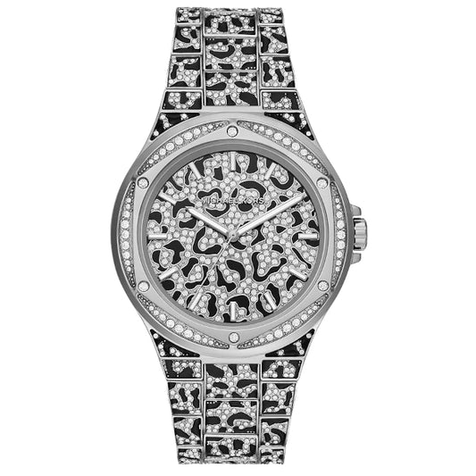Michael Kors Oversized Lennox Animal Pavé Silver-Tone Watch