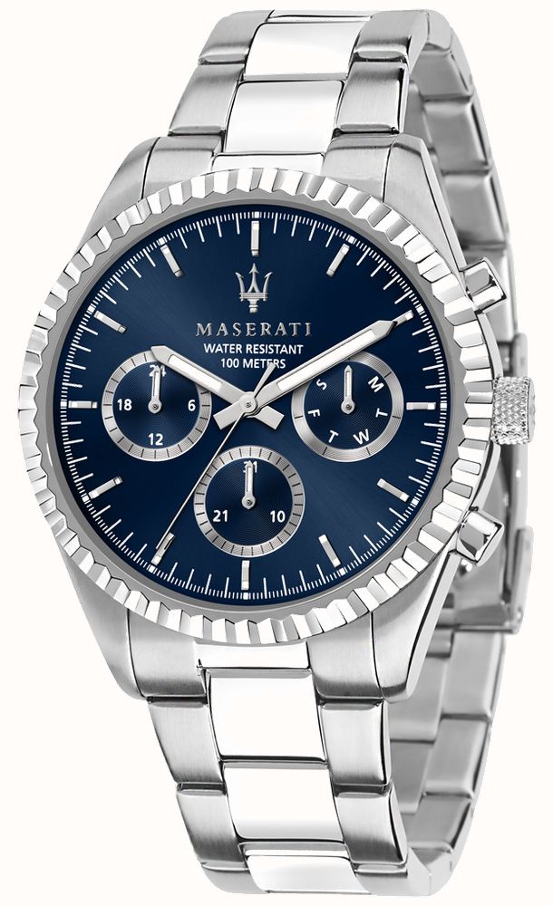 Maserati Competizione Chronograph Blue Dial Silver Steel Strap Watch