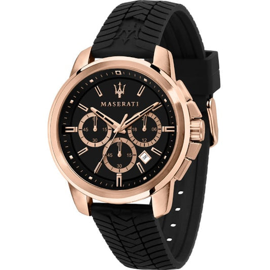 Maserati Successo Chronograph Silicone Strap Black Dial Quartz Watch